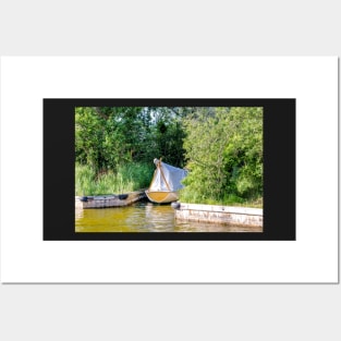 Wooden boat moored in the Norfolk Broads Posters and Art